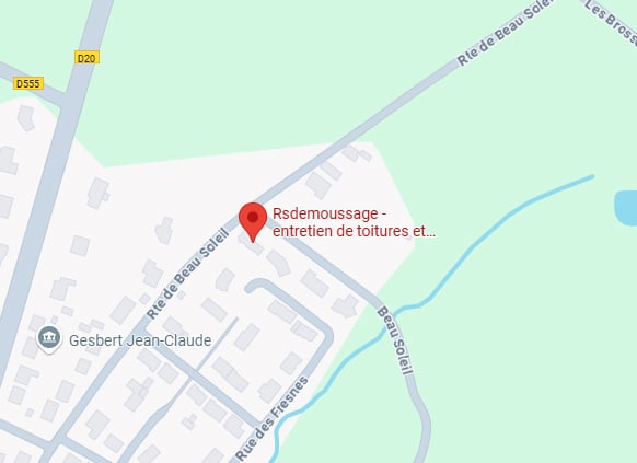 Carte du secteur Rte de Beau Soleil avec Rsdemoussage (entretien toitures) et Gesbert Jean-Claude, proche des routes D20 et D555.